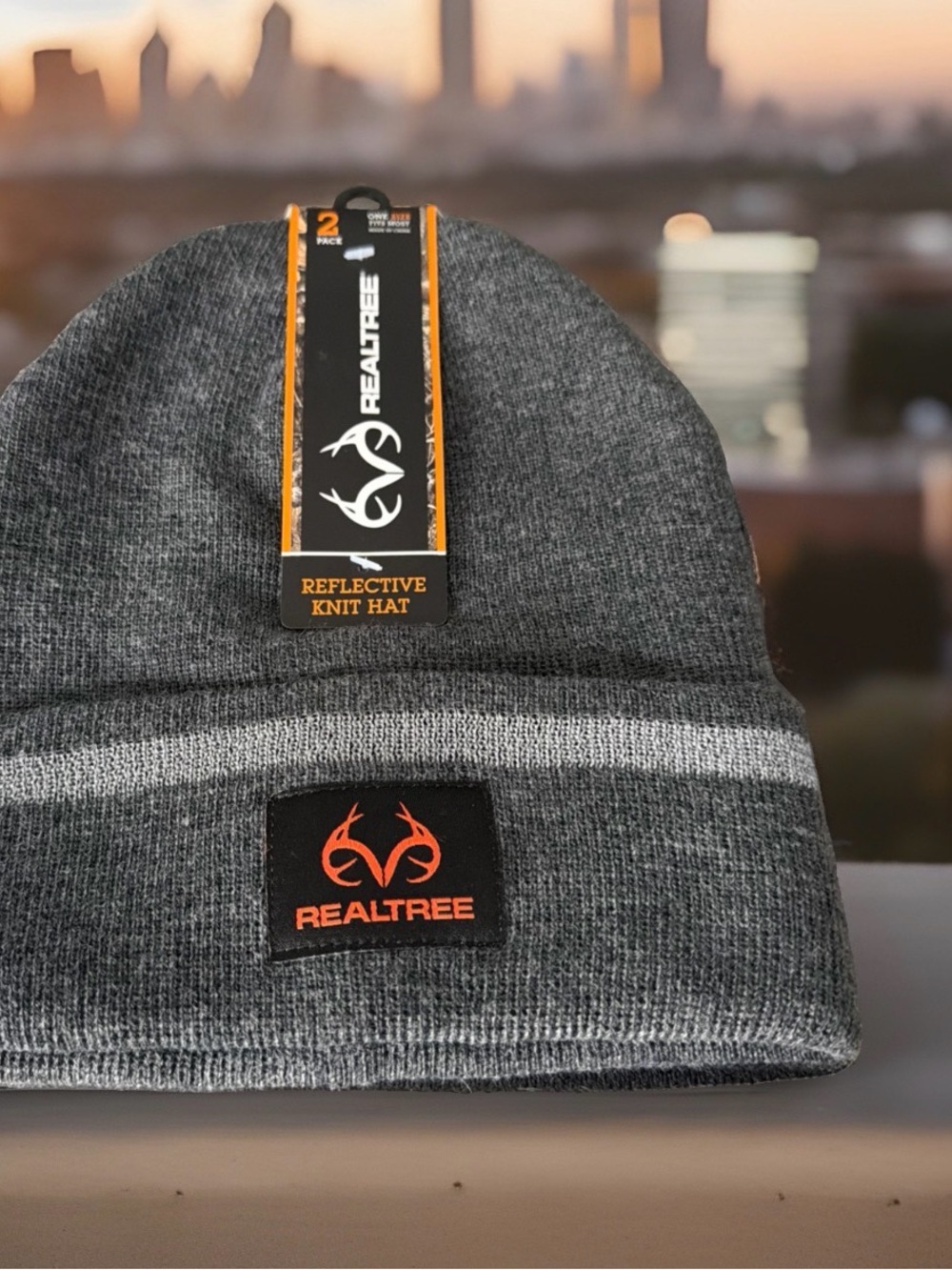 2 Pack Realtree Men's Reflective Knit Beanies. Grey/Black. New with Tags